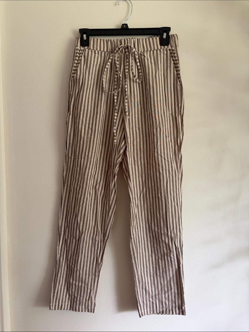 Striped Beige Drawstring Women’s Pants